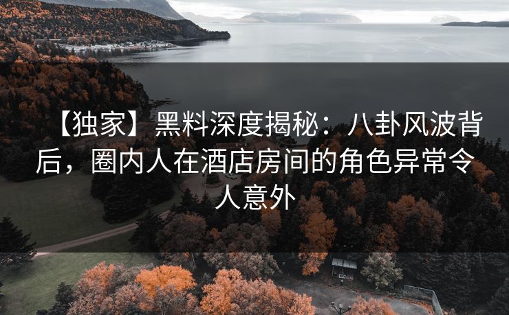 【独家】黑料深度揭秘：八卦风波背后，圈内人在酒店房间的角色异常令人意外