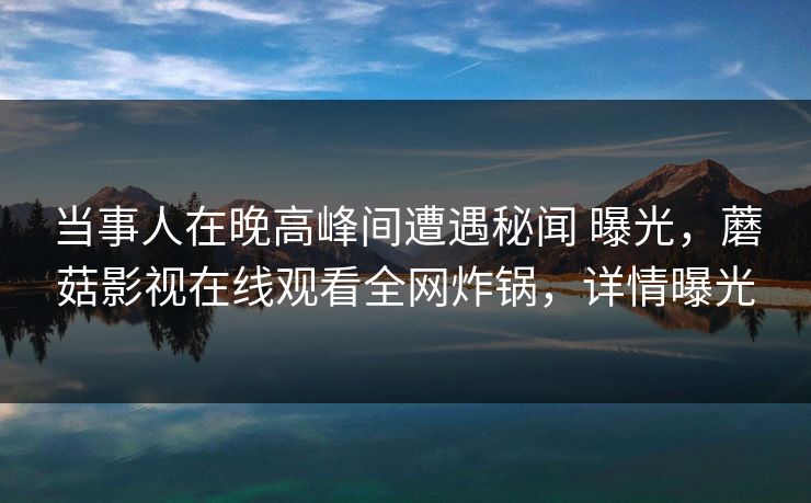 当事人在晚高峰间遭遇秘闻 曝光，蘑菇影视在线观看全网炸锅，详情曝光
