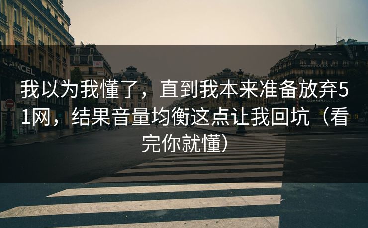 我以为我懂了，直到我本来准备放弃51网，结果音量均衡这点让我回坑（看完你就懂）